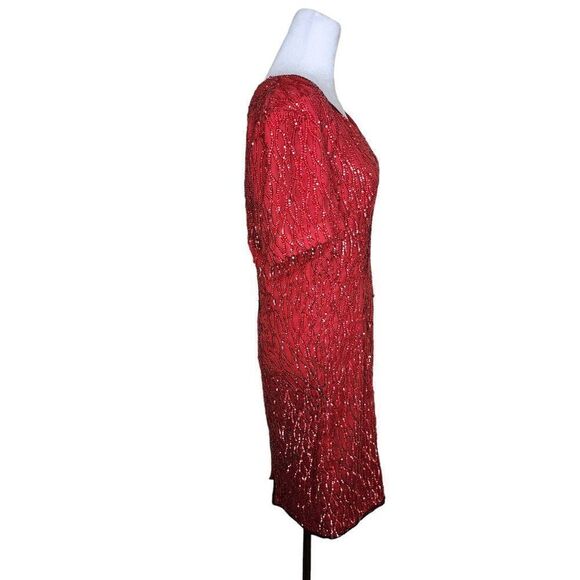 Vintage 80s Stenay Beaded Sequined Shift Dress Womens Size 12 Red - Picture 3 of 9